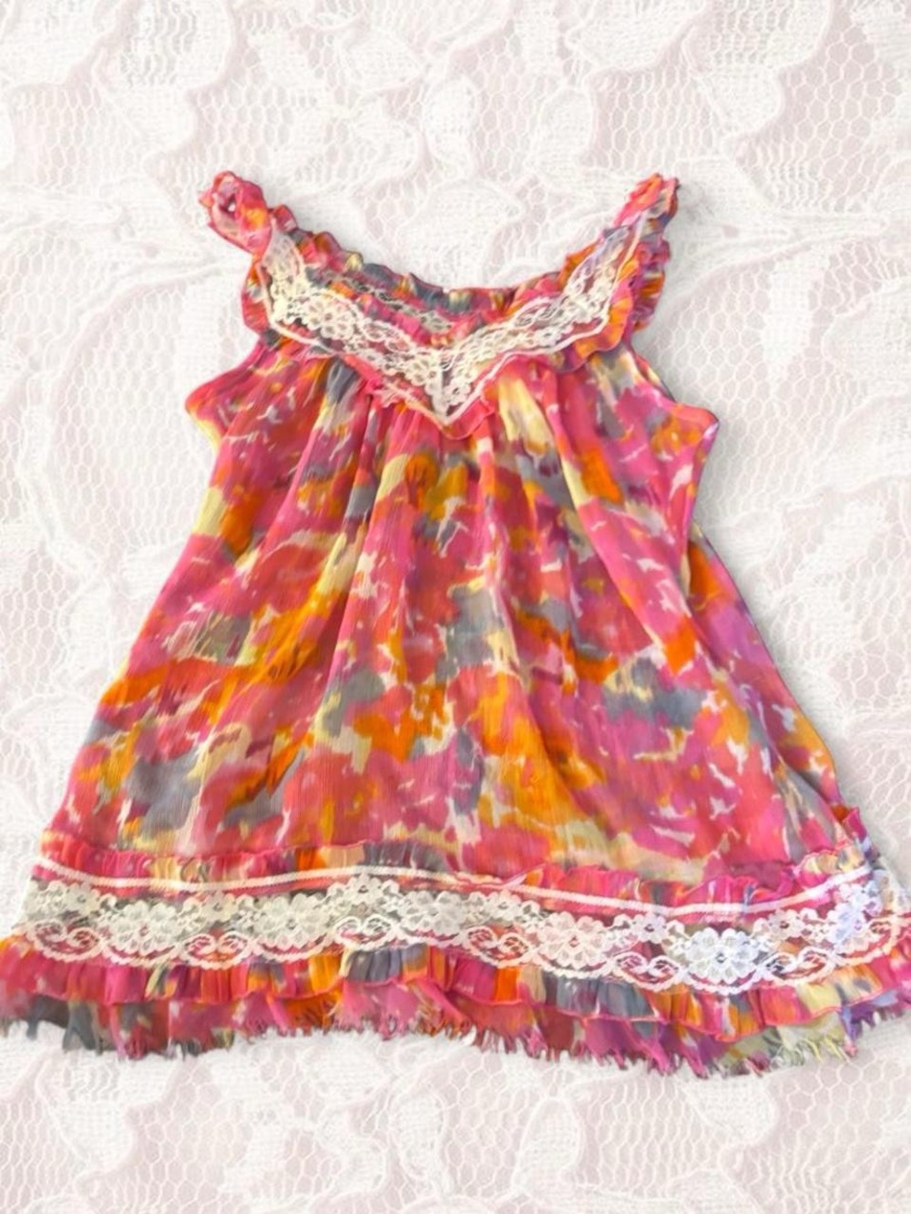 Passport Pink Multicolor Lace-Trim Tank Top